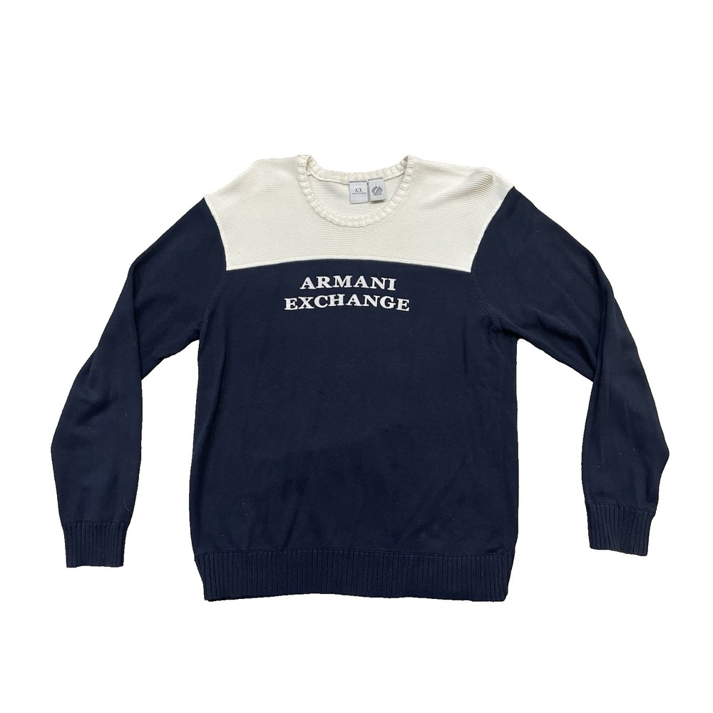 Vtg 90's A/X Armani Exchange Applique‎ Logo Sweater Men's Sz L Old Money - Picture 2 of 8
